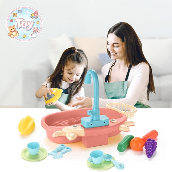 Crab Sink Play Set with Working Water Tap, Tableware and Simulated Vegetable Fruit Models, Kitchen Washing Pretend Play Toys, Christmas Birthday Gifts, Toys for Toddler Baby Kids Boys Girls, Age 3 
