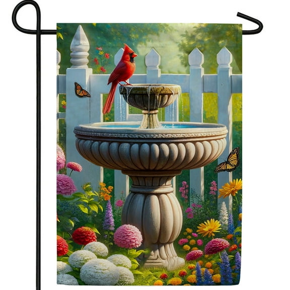 America Forever Cardinal Red Bird Garden Flag, 12.5x18 inch, Double Sided, Birdbath Floral Spring Summer Outdoor Yard Decor, Small Vertical Flags for Lawn and Garden