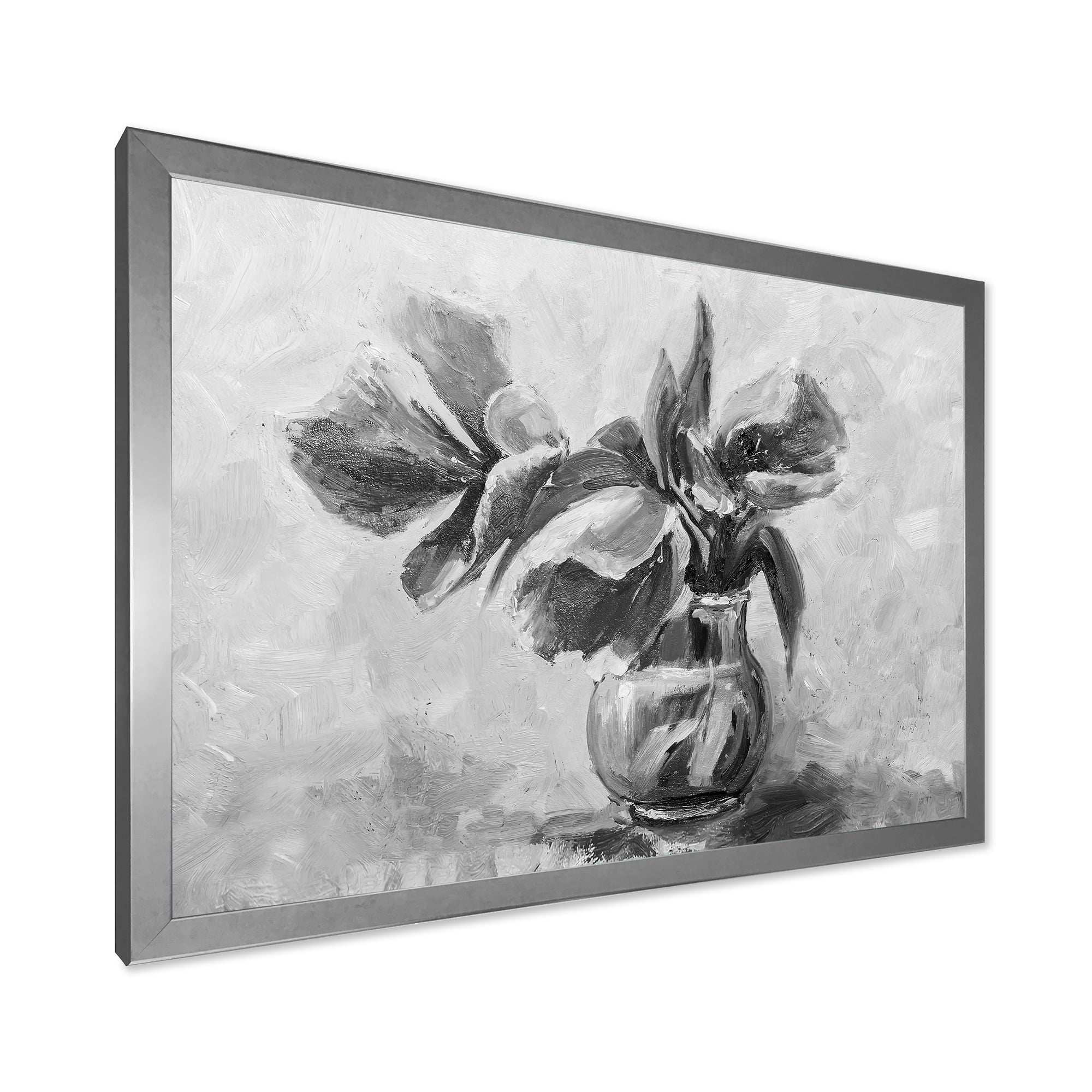 Designart 'Black and White Still Life Of Flowers In A Vase' Traditional Framed Art Print