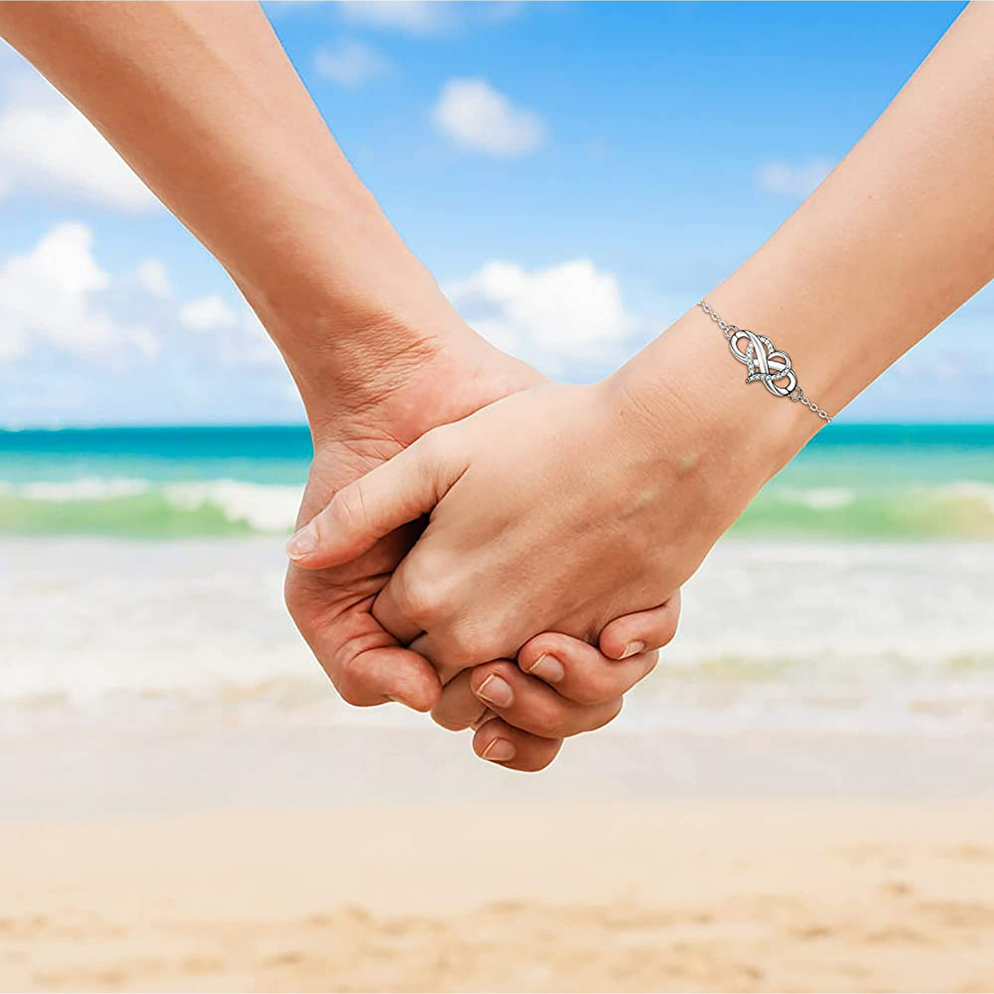 Qucyy Infinity Bracelet Women 925 Sterling Silver Love Symbol Heart Bracelets Adjustable Charm Bracelet 16 4cm