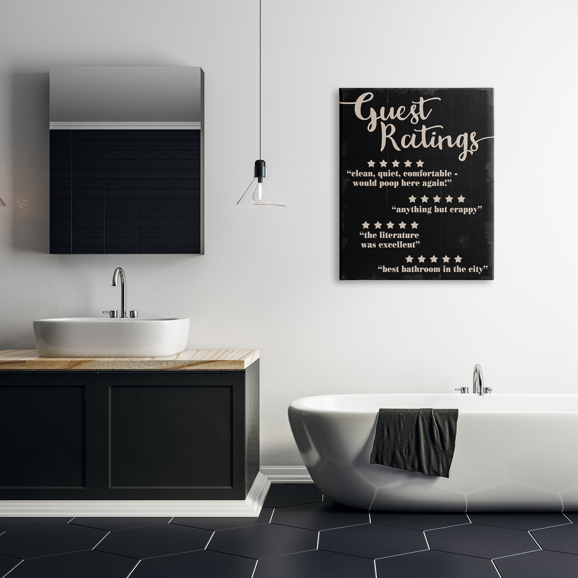 Stupell Industries Guest Rating Five Star Bathroom Black Funny Word Design Canvas Wall Art by Daphne Polselli
