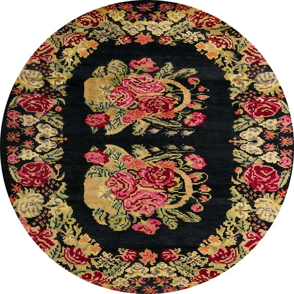 Ahgly Company Indoor Round Abstract Cinnamon Brown Medallion Area Rugs, 7' Round