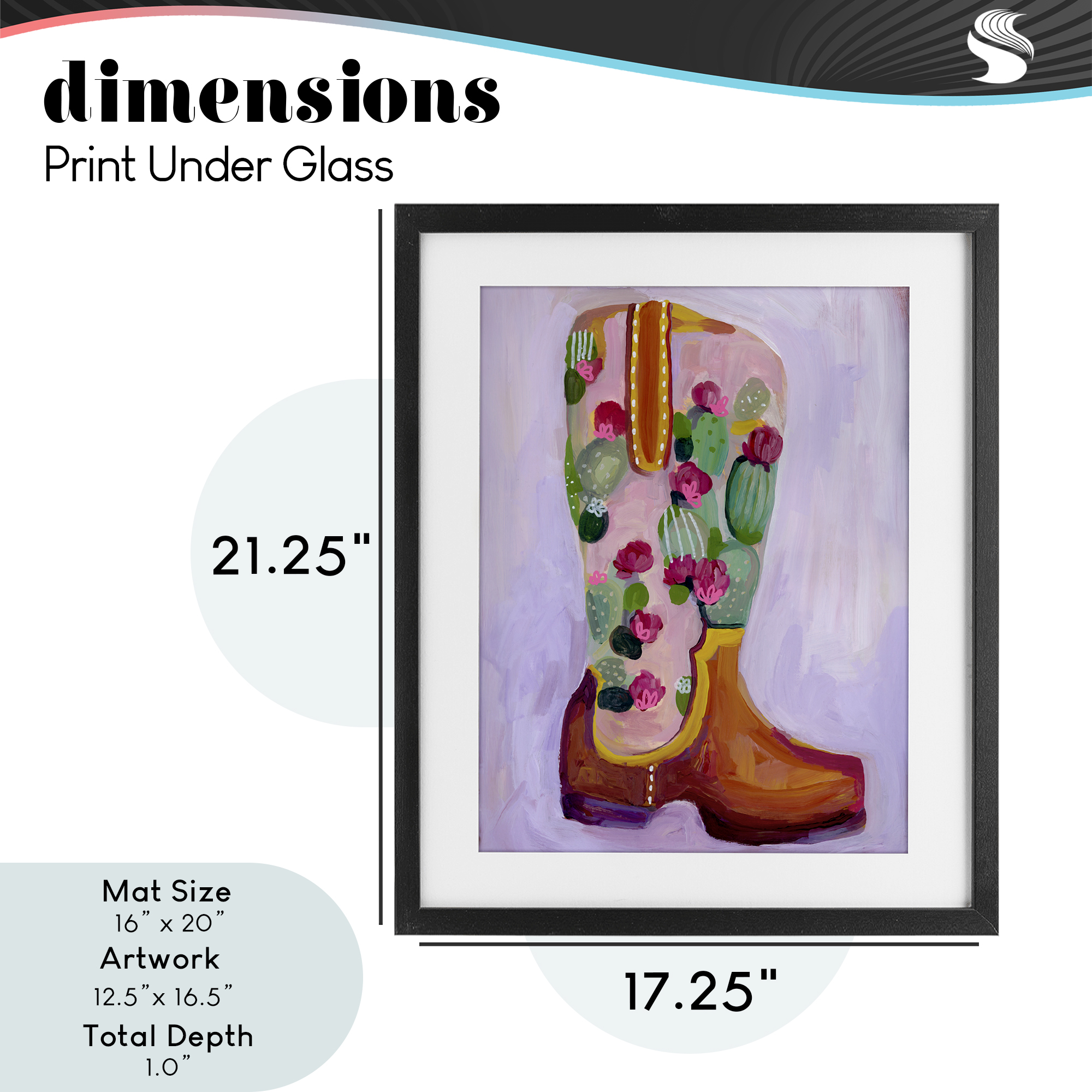 Desert Day Dream Boots Black Framed Print Under Glass, design by Ashley Davis