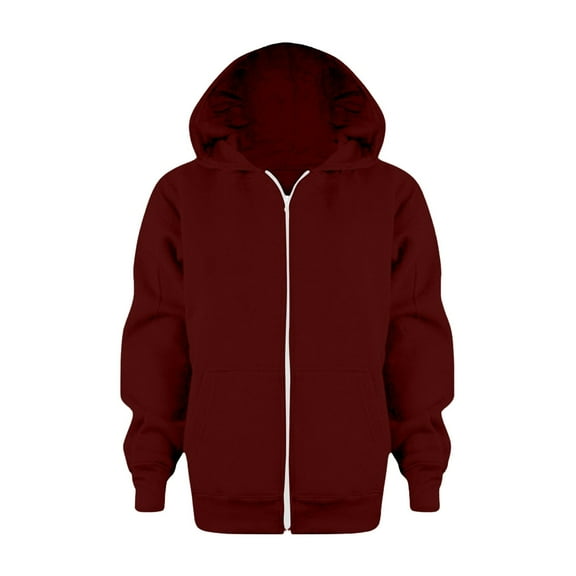 Boys Zip Up Hooded Sweatshirt Solid Color Long Sleeve Jacket Top for Kids
