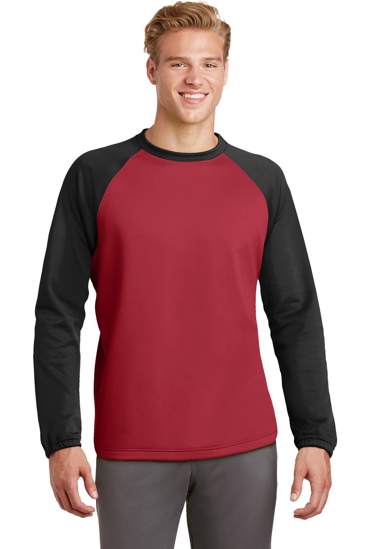 SportTek® SportWick® Raglan Colorblock Fleece Crewneck. St242 Deep