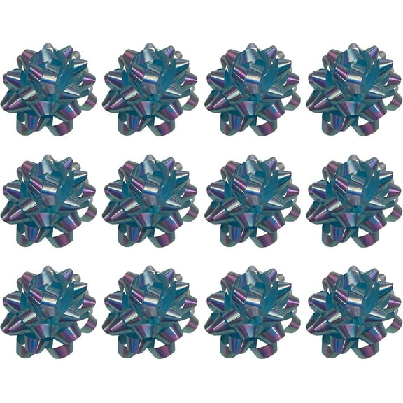 PMU Decorative Confetti Gift Bows 4-1/4 Inch Large Iridescent Pastel Blue (12/Pkg) Pkg/1
