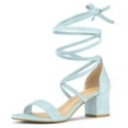 thumbnail image 1 of BLISSFUL STEP Women's Open Toe Lace Up Mid Chunky Heeled Sandals, 1 of 6
