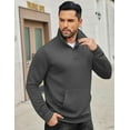 thumbnail image 3 of COOFANDY Men Quarter Zip Sweatshirt Long Sleeve Plaid Jacquard Pullover with Kangaroo Pokcet, 3 of 7