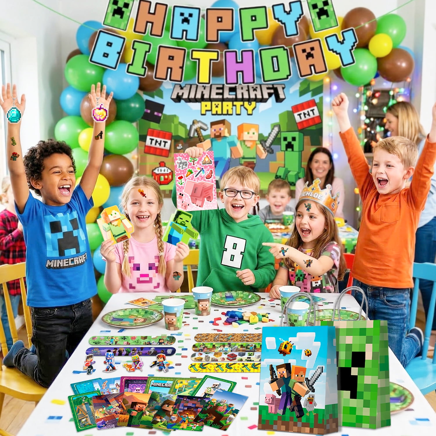 177Pcs Cube Party Favors for Kids, Cube Birthday Party Favors Set- Cube Gift Bags Key Chains Stickers Notebooks etc Cube Party Supplies for Party School