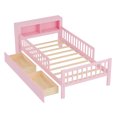 thumbnail image 6 of Twin Size Platform Bed with Storage Headboard & Two Under-Bed Drawers, Wooden Kids Bed Frame with Three-Side Guardrails for Safety and Security, Pink, 6 of 9