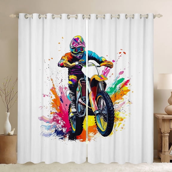 jejeloiu Dirt Bike Curtains Pack of 2 (42x84 Each),Extreme Motorcycle Soprt Curtains Blackout,Watercolor Splash Ink Bedroom Curtains For Noys Kids,Ultra Soft Home Decor