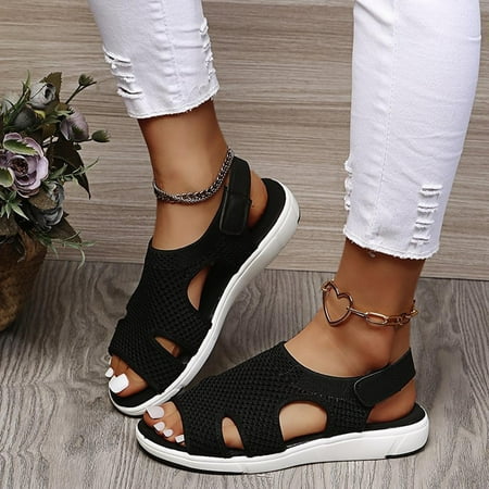 

HOMBOM Female Summer Ladies Sandals Breathable Elastic Webbing Platform Casual Sandals
