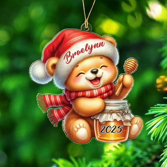 Bear Shaped Christmas Ornament 2025 - Customized Year & Name Lover Gift for Baby, Dad, Mom, Men, Women - Personalized Animal Xmas Keepsake Decor
