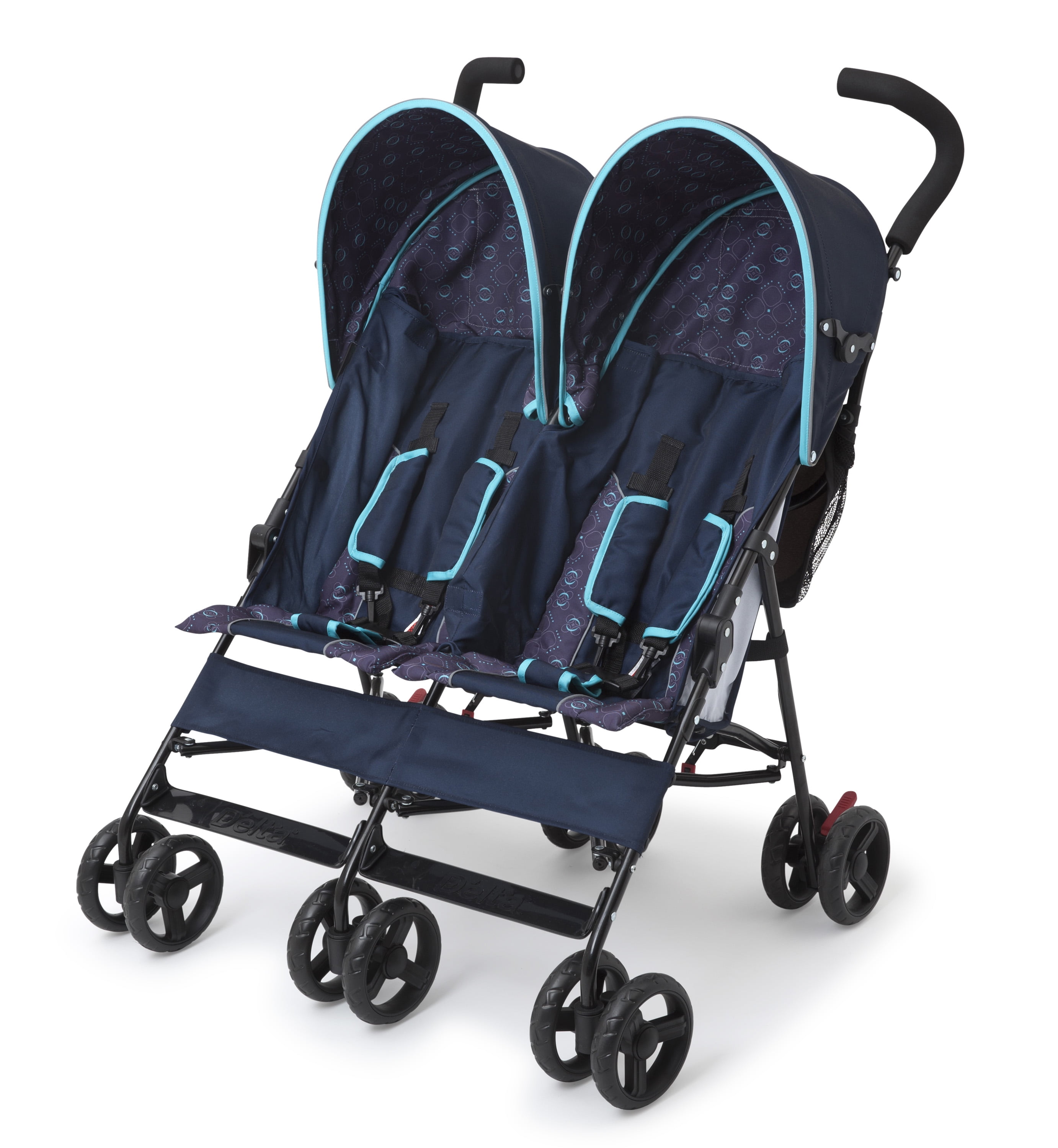 blue double stroller