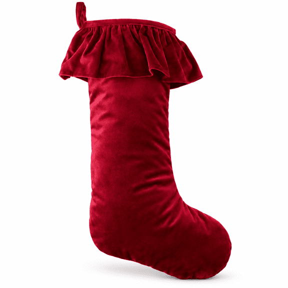 20 inch Red Christmas Stocking with Ruffle Cuff, Cotton Fireplace Mantel Decor