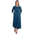 thumbnail image 5 of Moomaya Solid Long Kurti For Women Cotton Tunic 3/4 Sleeve Ethnic Formal Kurta w/ Pockets, 5 of 8