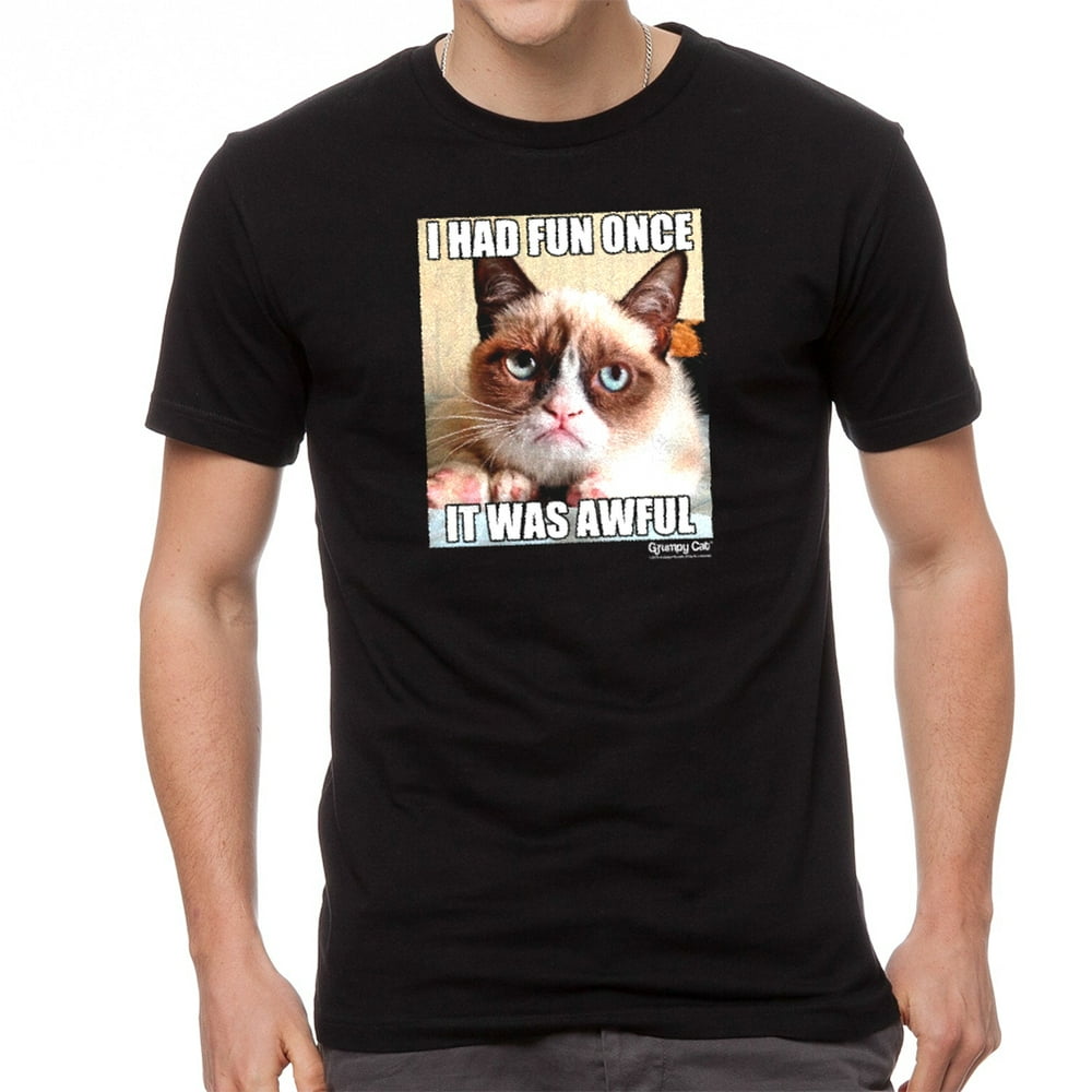 Grumpy Cat Grumpy Cat Fun Once Men's Black Tshirt NEW Sizes S2XL