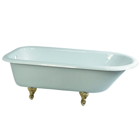 - Aqua Eden 66-Inch Cast Iron Roll Top Clawfoot Tub with Feet No Faucet Drillings, White/Polished Brass