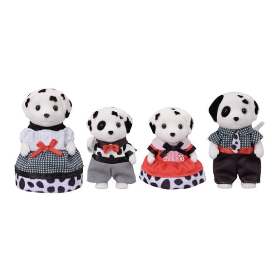Calico Critters Dalmatian Family - 4 Spotted Dog Figures with Removable Outfits - Poseable Animal Dolls for Dollhouse & Pretend Play - Ages 3