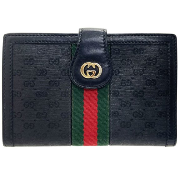 Pre-Owned Gucci Wallet Shelly PVC Leather Black 035 904 GUCCI GG Old Webbing Line... (Fair)