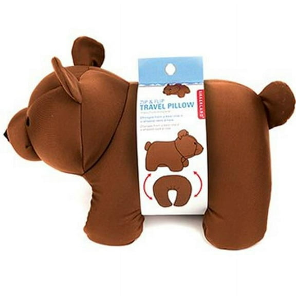 Kikkerland 792566 Zip & Flip Brown Bear Travel Pillow