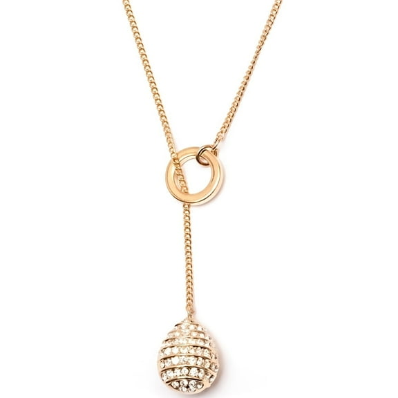 18K Gold Plated Lariat Pull-Through Pave Pendant Necklace
