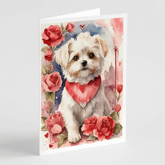 Maltese Valentine Roses Greeting Cards Pack of 8 7 in x 5 in