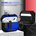 thumbnail image 2 of Airpod Pro Case Cover With Secure Lock Clip, Military Armor Series Full-Body Rugged Hard Shell for Men Women with Keychain Carabiner，Shockproof Protective Case for AirPod Pro,Carbon Fiber,blue, 2 of 5