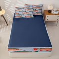 thumbnail image 4 of Manfei Cartoon Trout Zipper Twin Comforter Sets with Fitted Sheet and 2 Pillowcases, Stripe Background Zipper Bedding Set, Blue Pink Orange, Blue Reversible, 4pcs, 4 of 7