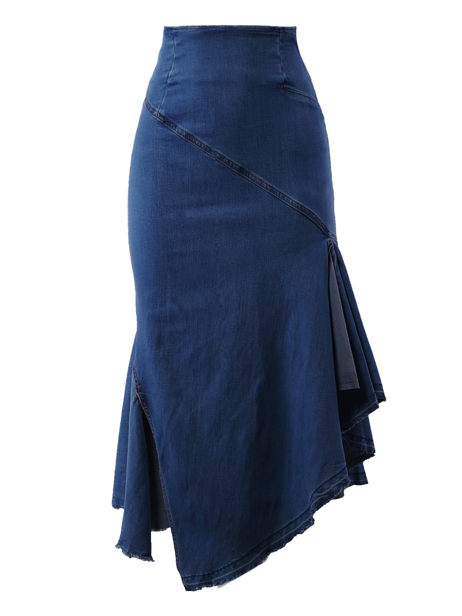 A2Y Women's Casual Rayon High Waist Back Zipper Denim Jean Long Skirts Dark  Wash 2XL