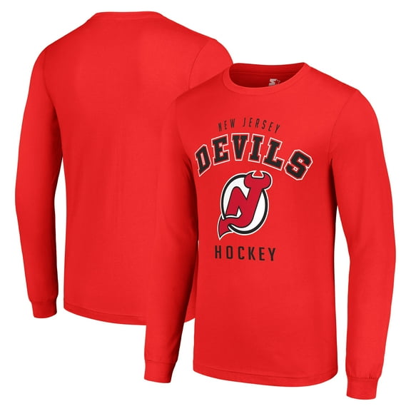 Men's Starter Red New Jersey Devils Logo Long Sleeve T-Shirt