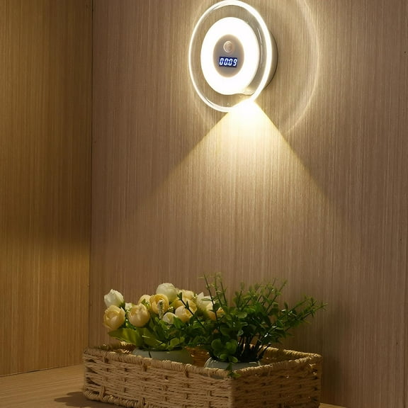 Motion Sensor Night Light, LED Wall Lamp, Induction Light with Clock, Rechargeable and Dimmable, Suitable for Interior Decoration, Bedroom, Bathroom, Corridor, Staircase Lighting, 2 Pack