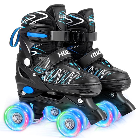 Gemeer Roller Skates for Kids, Adjustable Light Up Skates with 8 Light UP Wheels, Rainbow Roller Skates for Indoor Outdoor, Gift for Beginner Kids (S, 9C-6Y ) Blue