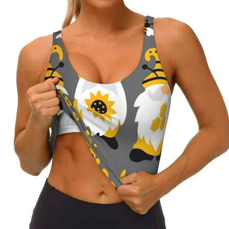 Qokaie Bee Kind Pattern Womens Scoop Neck Sports Bra Breathable Workout Vest Padded U Back Medium Impact Fitness Gym Yoga Bra Workout Crop Top