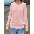 thumbnail image 5 of Womens Cable Knit Soft Business Casual Trendy Classic Pullover Sweaters Fall Outfits Pink M, 5 of 8