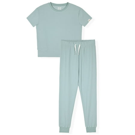 Sleep On It Boys 2-Piece Textured Jersey Short-Sleeve Jersey Pajama Pants Set - Green , 12-14