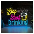 thumbnail image 1 of Letrero De Neón Stop Thinking Start Drinking Con Luz LED Regulable USB Para Bares, Tiendas, Fiestas Y Restaurantes Decoración De Pared 38cmx30.5cm, 1 of 7