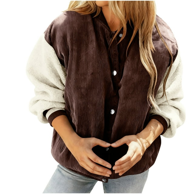 Veste en Flanelle pour Femmes, Coupe Ample Décontractée, Col Rond, Manches Longues, Parka en Flanelle, Longues Vestes pour Femmes