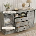 thumbnail image 4 of IdealHouse Farmhouse 4-Drawer Dresser with Sliding Barn Doors, 59" Wooden Storage Chest, TV Stand with Large Drawers & Adjustable Shelves, White Dresser for Bedroom, Closet, Living Room, Grey, 4 of 7