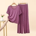 thumbnail image 5 of SHTXOZHI Womens Loose Wide Leg Pants Pajamas Set Short Sleeve Crew Neck Top Comfortable Soft Printed Sleepwear, 5 of 6