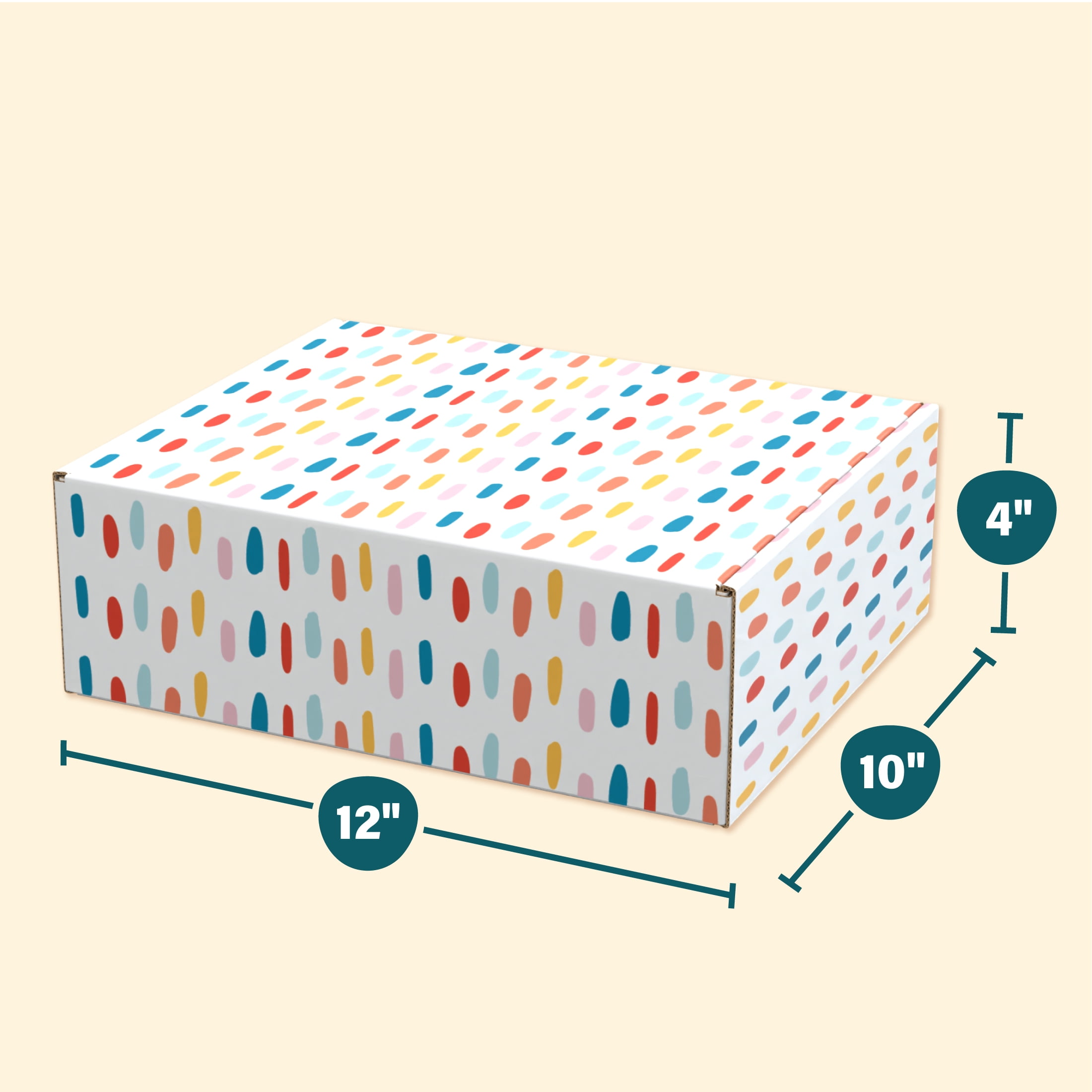 Printed Decorative Mailing, Shipping and Gift Boxes, Tuck Top Closure, 12" x 10" x 4", Confetti Print, 12 -Count Pack
