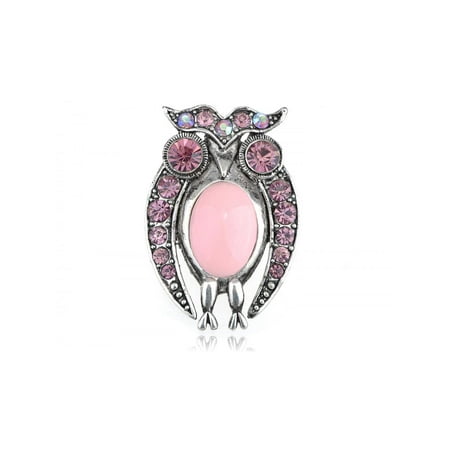 Rose Pink Czech Crystal Rhinestone Staring Owl Bird Costume Jewelry Pin