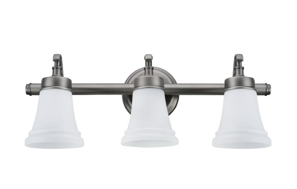 22 1/2 Wide Aspen Creative 62066 Transitional Design in Rustic Pewter with White Opal Glass Shade Three-Light Metal Bathroom Vanity Wall Light Fixture