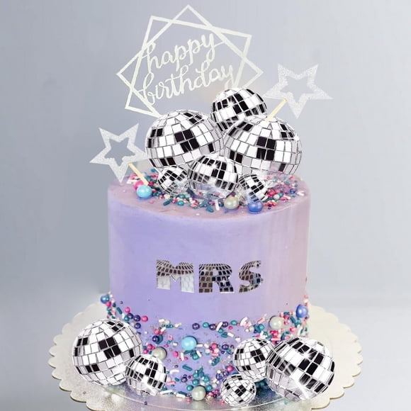 Bola de discoteca Cake Toppers SONICEBUY, plateada con estrella, 33 unidades