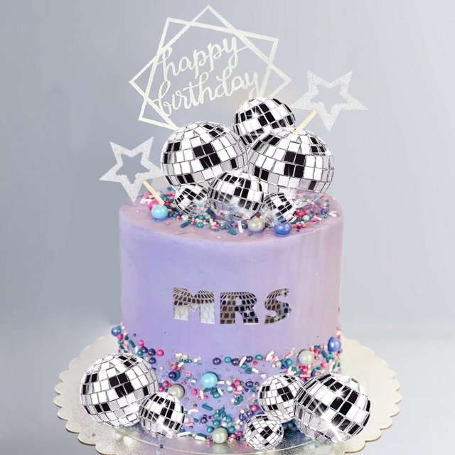 Bola de discoteca Cake Toppers SONICEBUY, plateada con estrella, 33 unidades