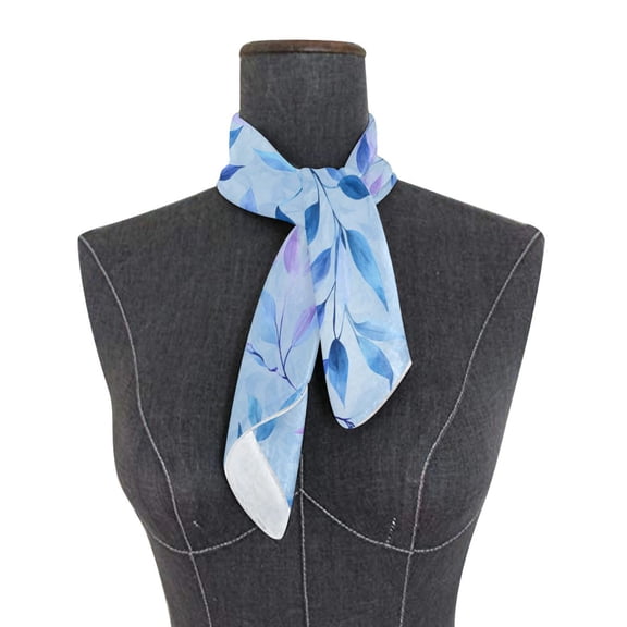 Square Scarf 24x24 Inch Soft Blue Watercolor Foliage Silky Satin Sun Protection Neck Scarf for Women Multi-Purpose Head Wrap Bandana for Hair Bag Decoration