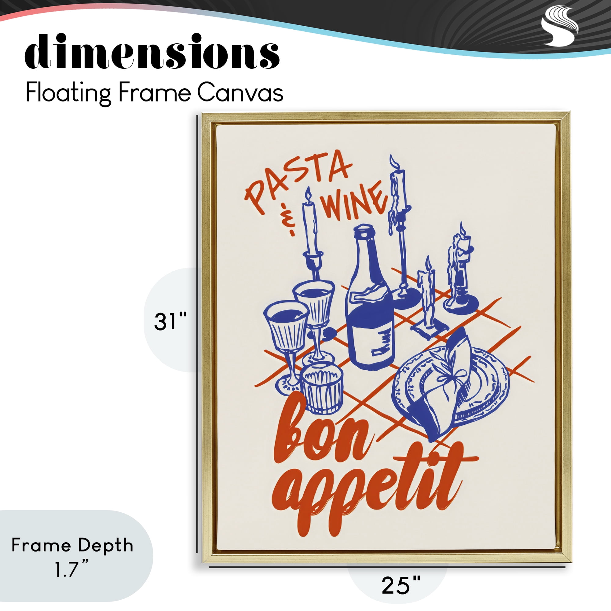 Stupell Industries Pasta & Wine Bon Appetit Gold Framed Floater Canvas Wall Art, design by The Prints Vibe
