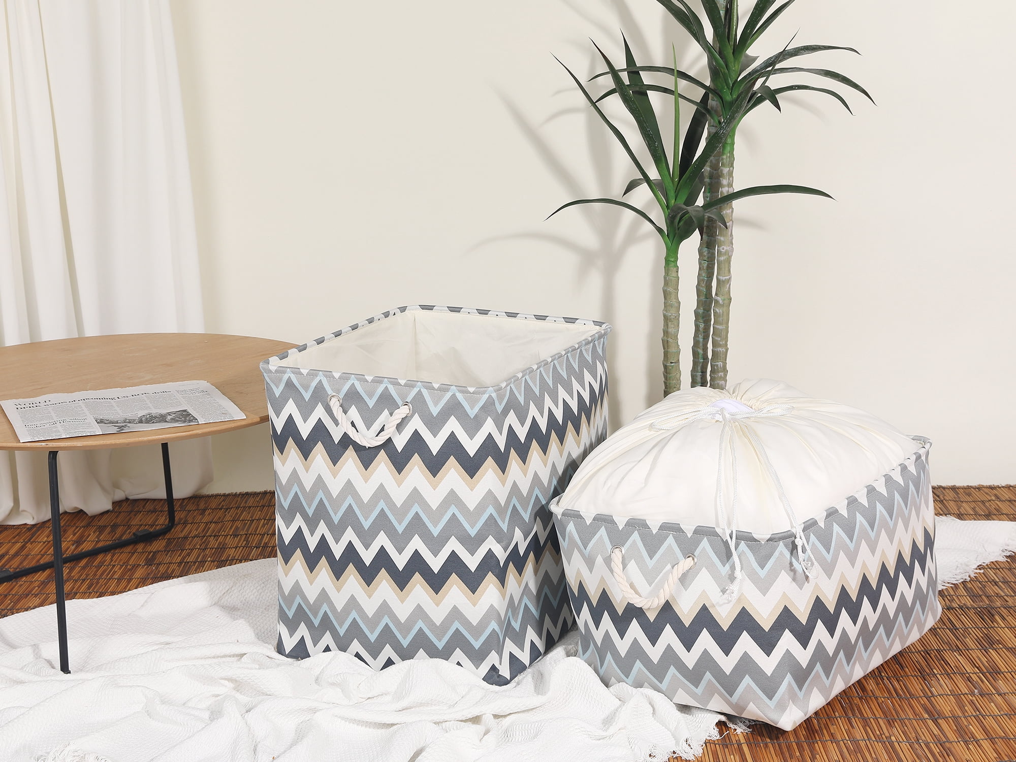 Unique Bargains Fabric Storage Cube Storage Bin Storage Basket Blue 19.5*19.5*16in