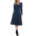 thumbnail image 2 of INSPIRE CHIC Women's Knit Sweater Dress Square Neck Button Decor Flared Midi Dresses with Pockets L Deep Blue, 2 of 5