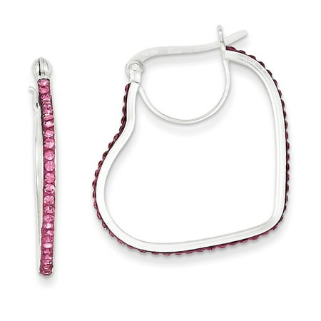 Crystal Hinge - 925 Sterling Silver Pink Stellux Crystal Heart Hinged Earrings (29mm x 28mm)